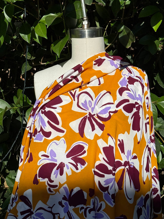 Orange White Purple Maroon Floral  Polyester Woven "Orchid Resort"