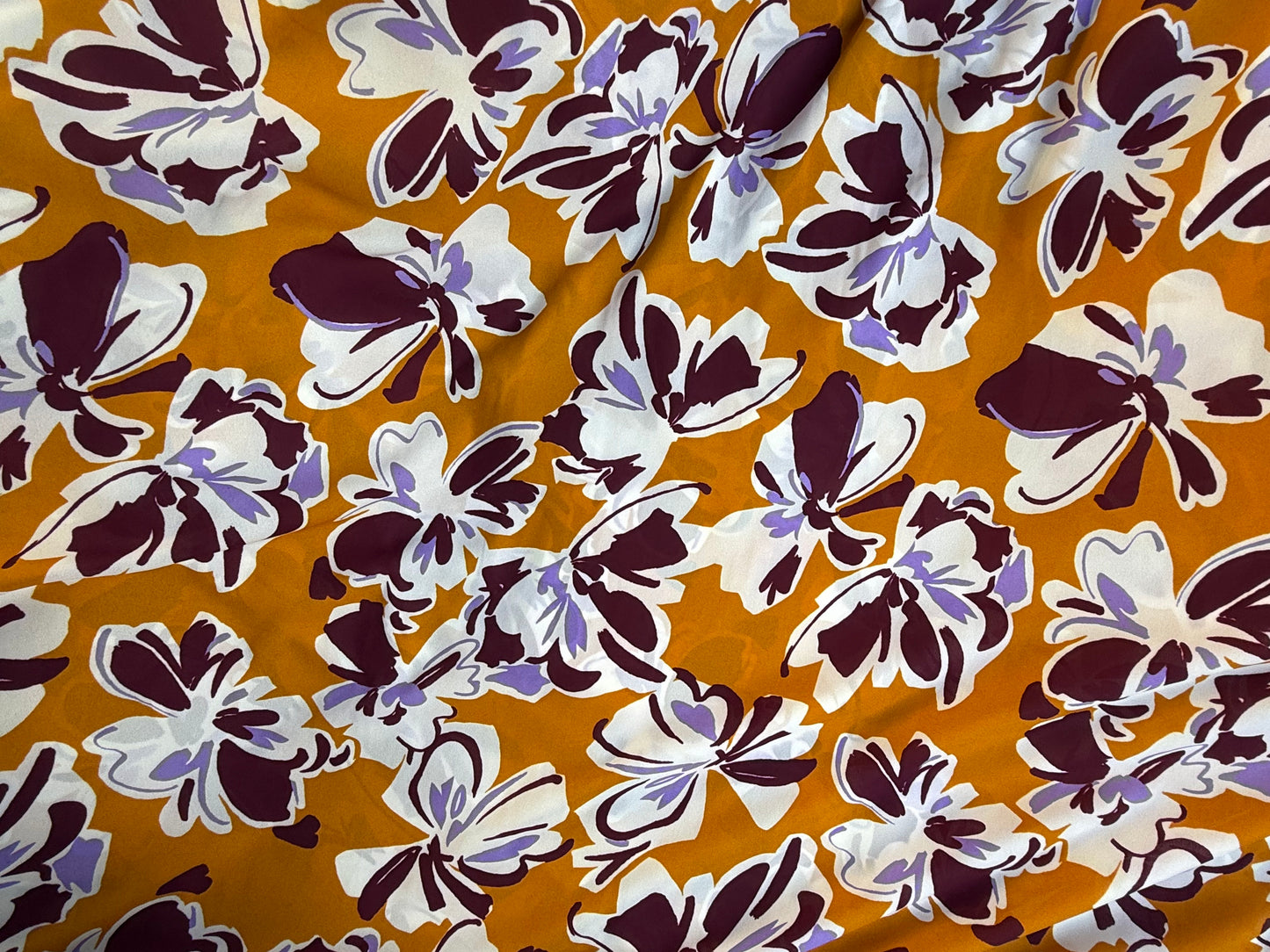 Orange White Purple Maroon Floral  Polyester Woven "Orchid Resort"