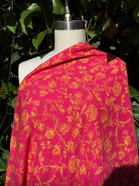 Fuchsia Magenta Pink Yellow Boho Floral Print Rayon Challis Woven "Bali Bound"