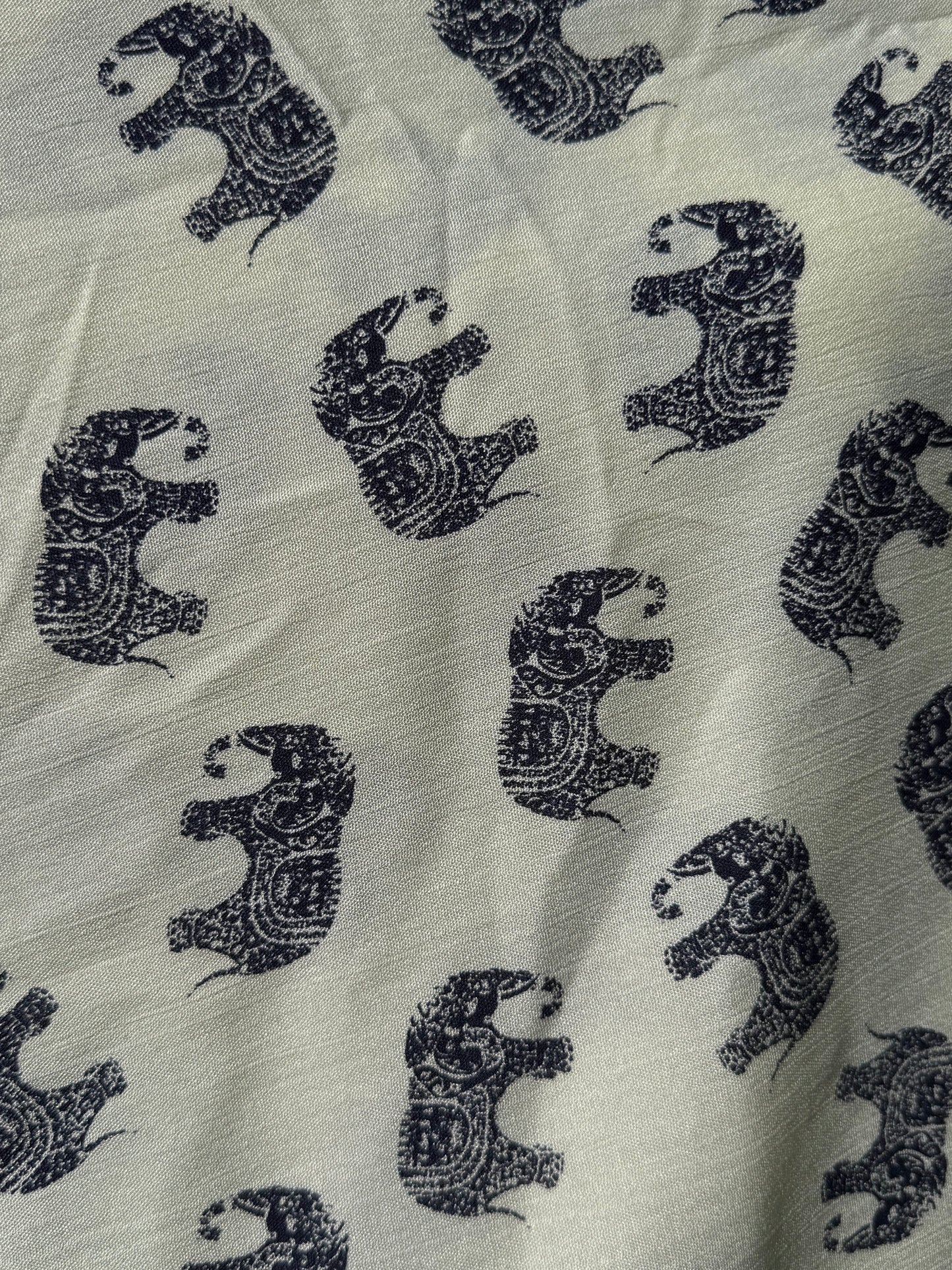 Black White Stamp Elephant Print Rayon Crepe "Bali Trip"