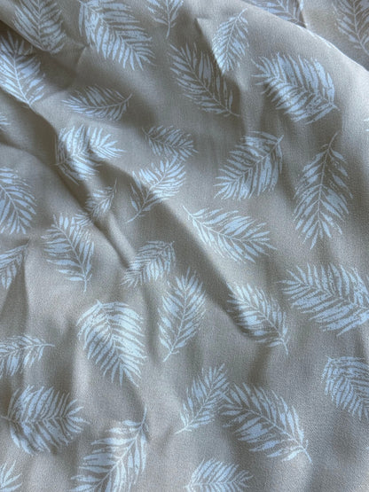 White Tan Feather Print Rayon Crepe "Down Feather Breeze"