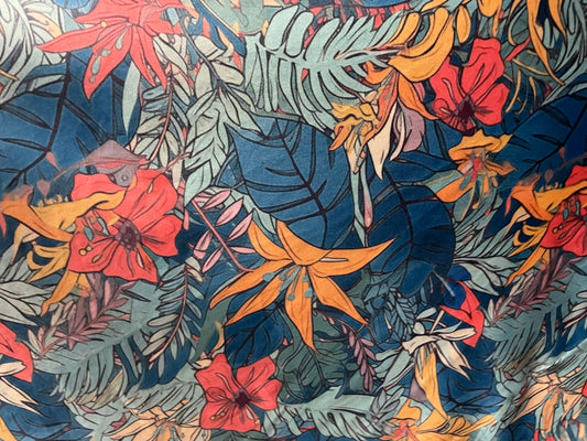 Jungle Floral Tropical Blue Leaf Modern Print Swim Athletic Nylon/Spandex Knit "Jungle Mood"