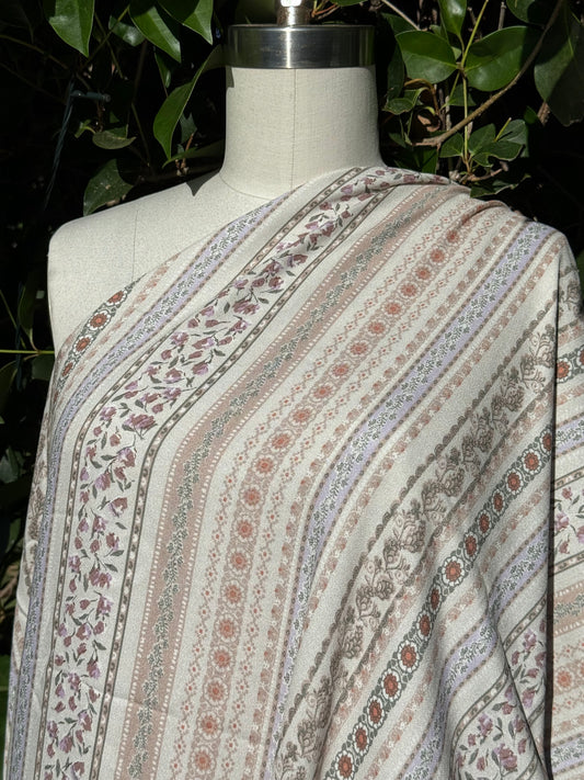 Cream Blue Pink Purple Green Floral Stripe  Rayon Crepe "Blanca Row's"