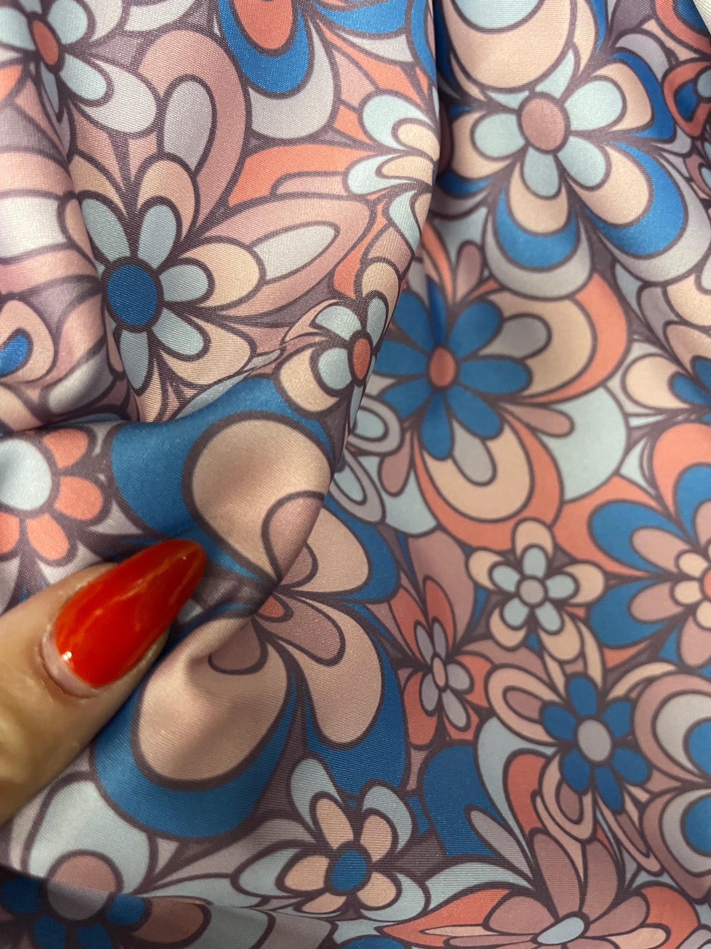 Retro Daisy Blue Pink Faded Print Swim Athletic Nylon/Spandex Knit "Petal Pool Party"