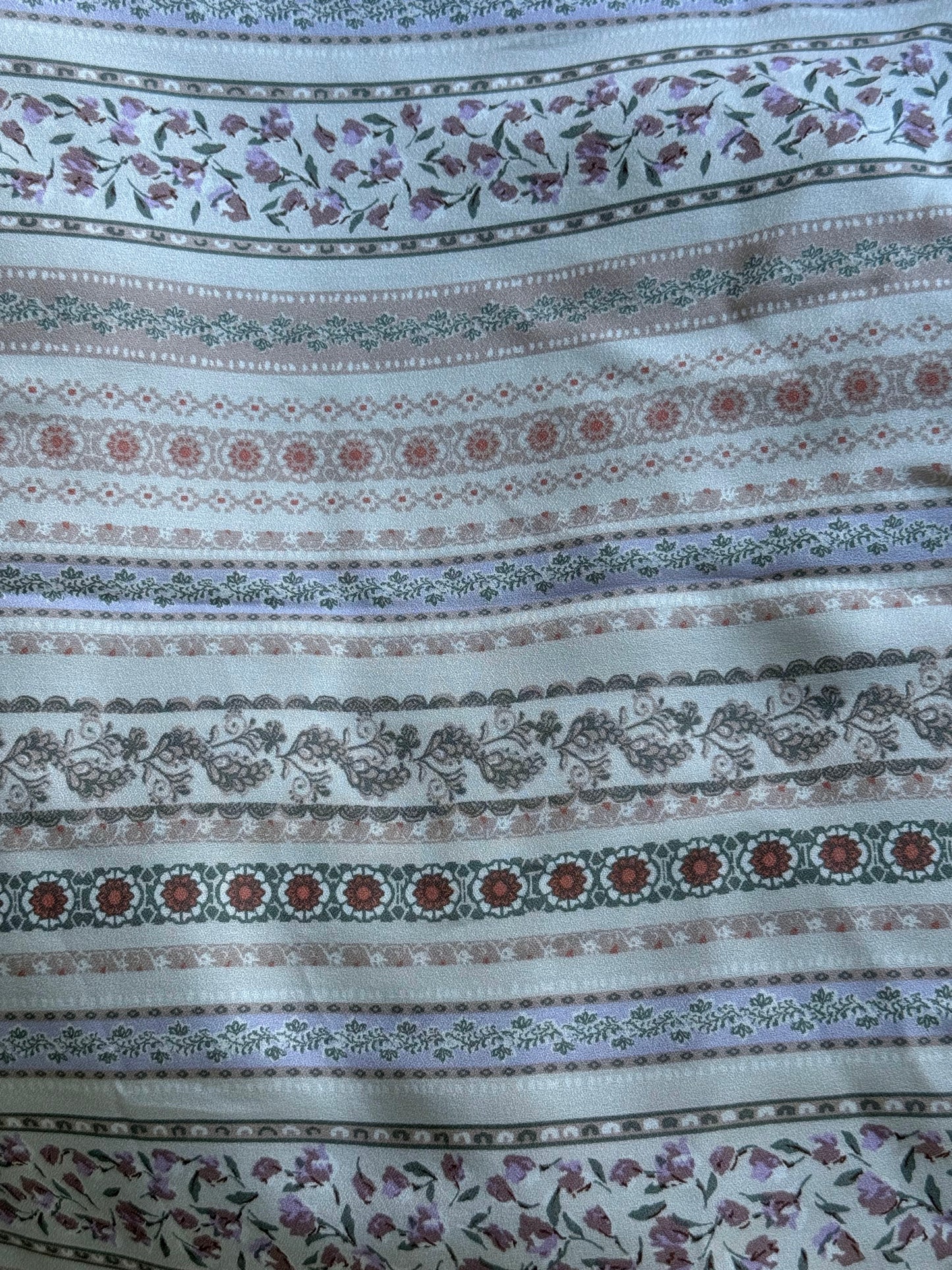 Cream Blue Pink Purple Green Floral Stripe  Rayon Crepe "Blanca Row's"