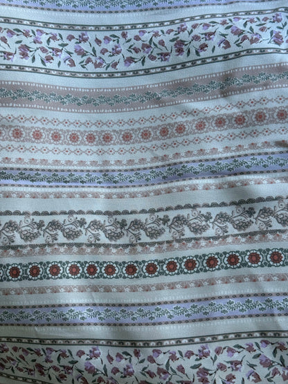 Cream Blue Pink Purple Green Floral Stripe  Rayon Crepe "Blanca Row's"