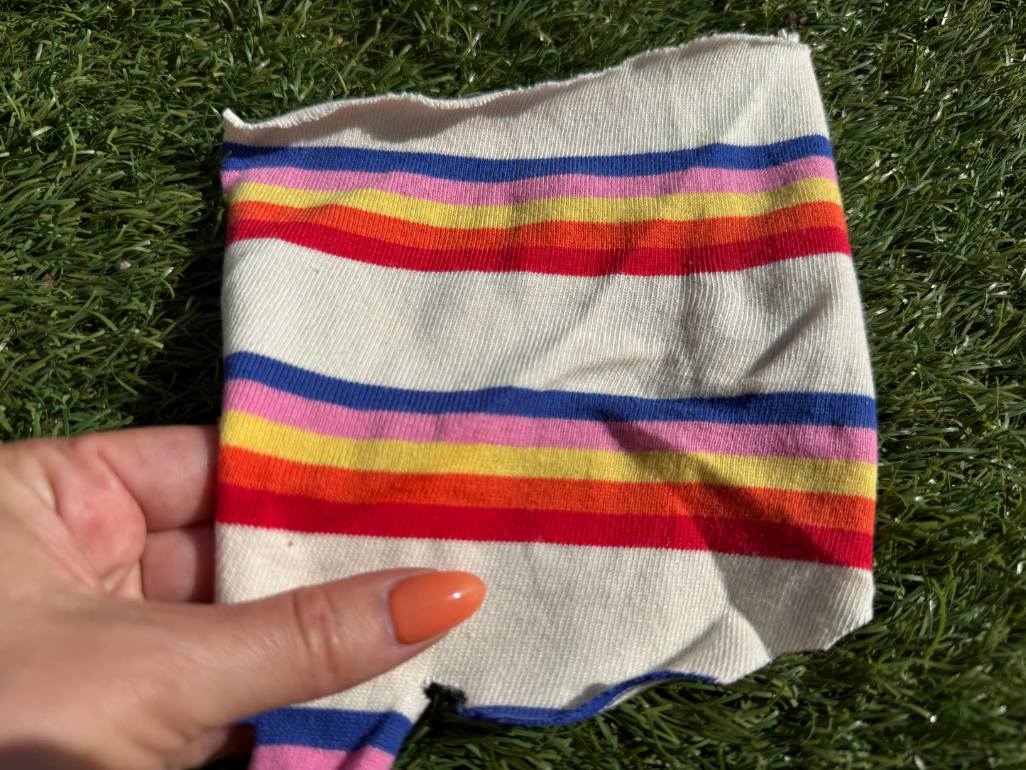 Cream Blue Pink Yellow Retro Stripe Print Cotton Jersey "Jazzy Janet"