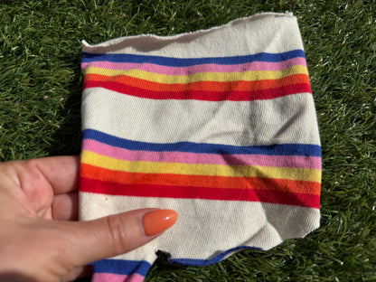 Cream Blue Pink Yellow Retro Stripe Print Cotton Jersey "Jazzy Janet"