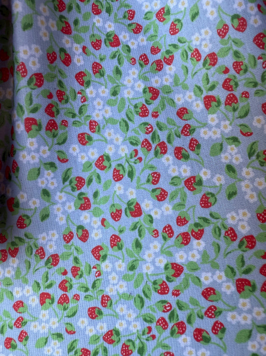 Red White Green Yellow Blue Floral Strawberry Print Polyester Spandex Ponte "Strawberry Patch"