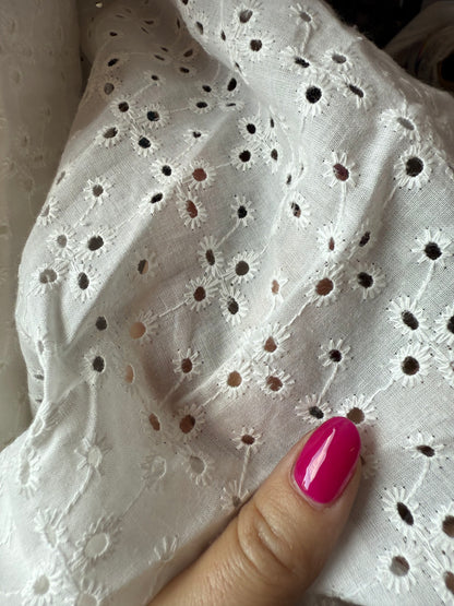 White Floral Eyelet Cotton Voile "Clover Threads"