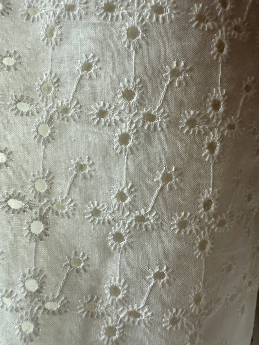 White Floral Eyelet Cotton Voile "Clover Threads"