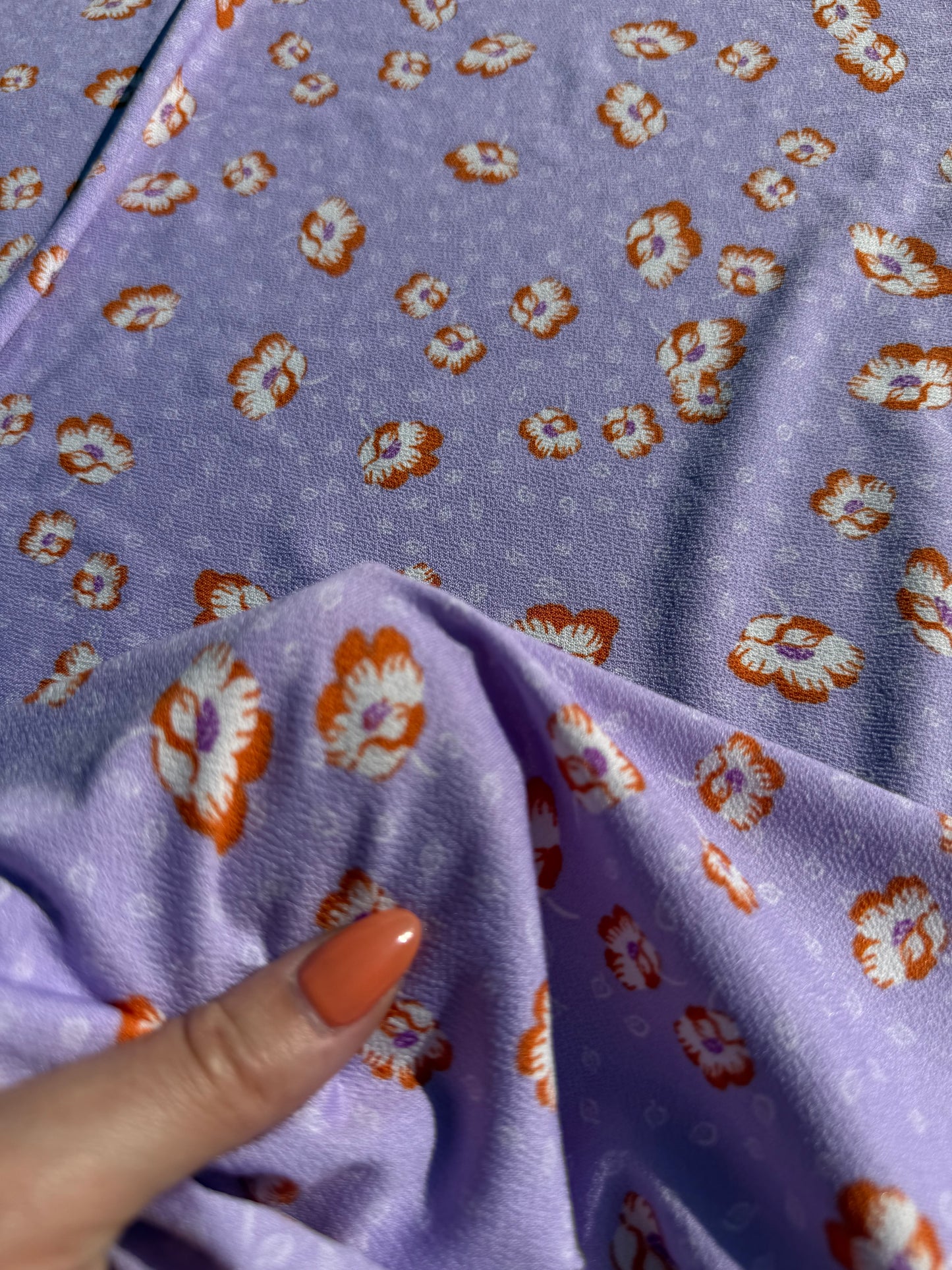 Purple Lavender Orange Floral Polyester Spandex Rib Knit "Danae"