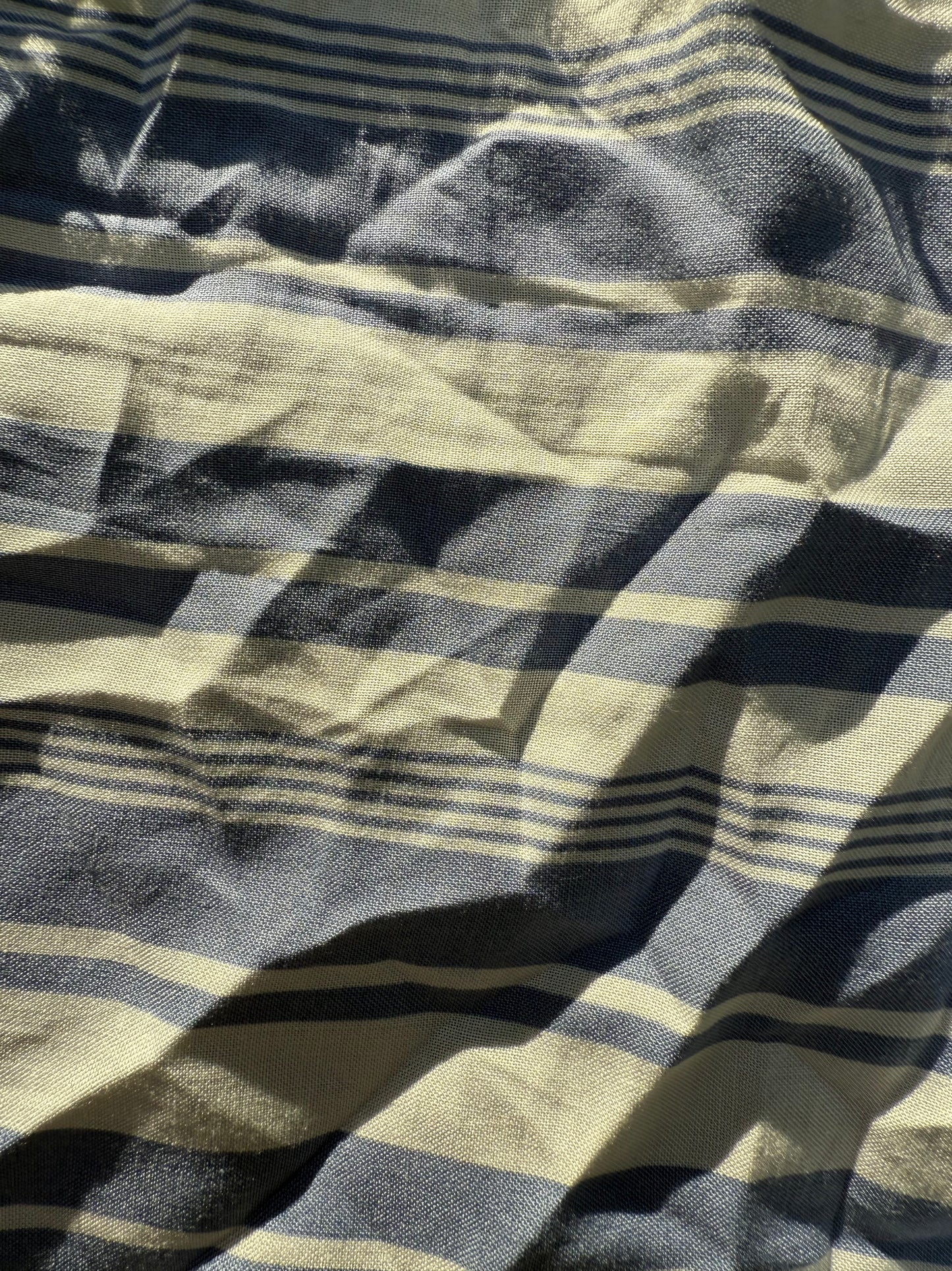 White Blue Stripe Rayon Challis "Seaside Port"