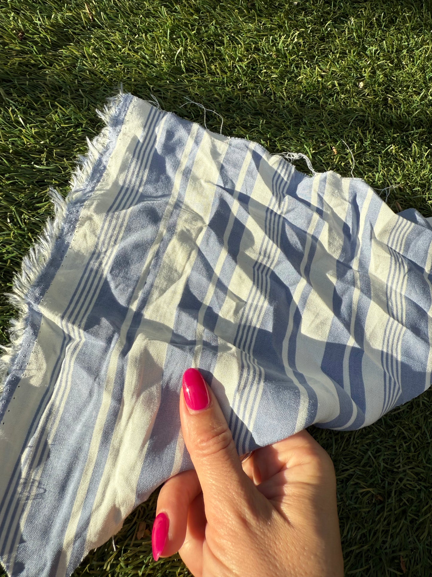 White Blue Stripe Rayon Challis "Seaside Port"