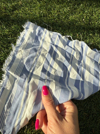 White Blue Stripe Rayon Challis "Seaside Port"