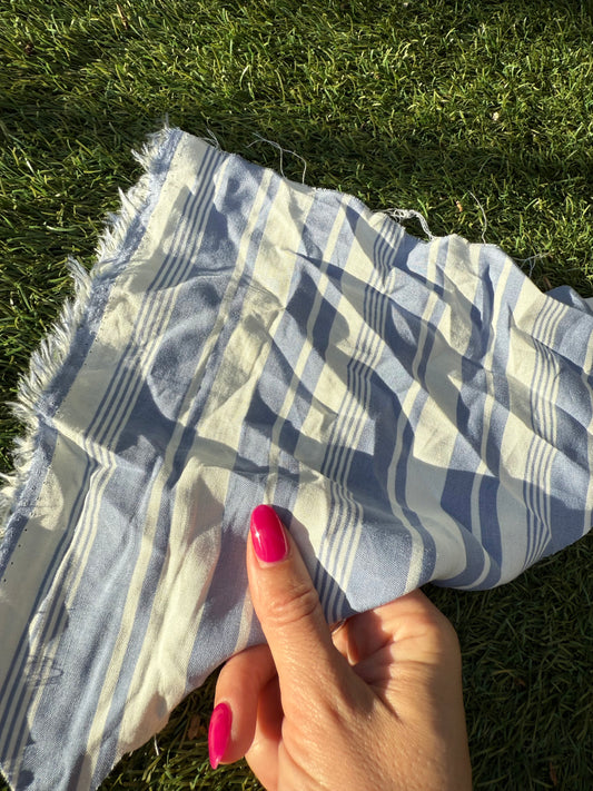 White Blue Stripe Rayon Challis "Seaside Port"