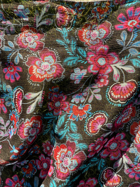 Black Red Blue Orange White Pink Sheer Floral Polyester Crinkle Chiffon "In the Garden of the Night"