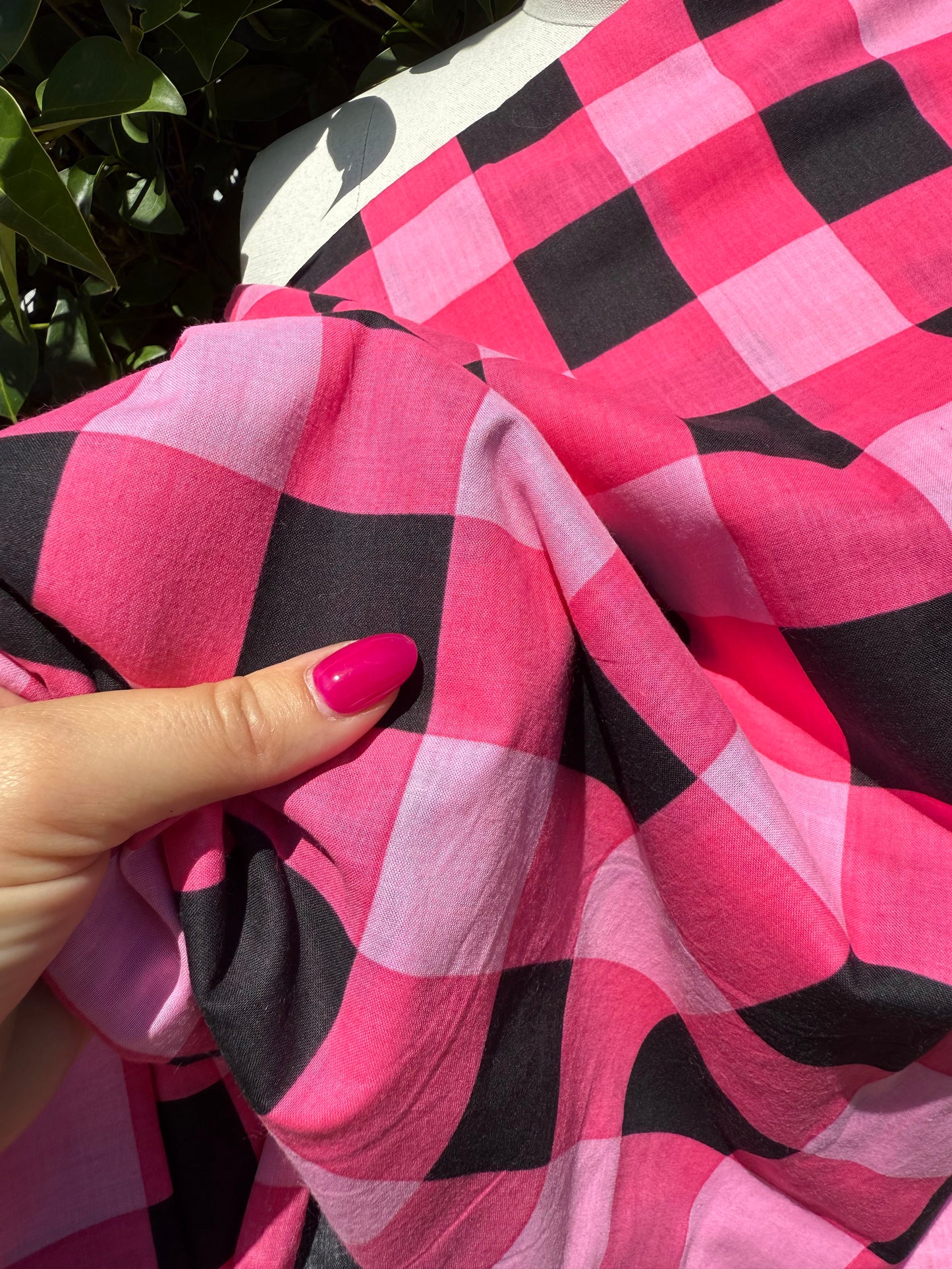 Pink Black Large Gingham Sheer Vintage Cotton Voile "Pink Cadillac"