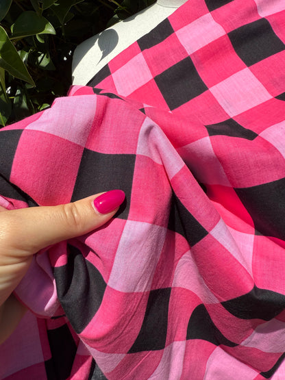 Pink Black Large Gingham Sheer Vintage Cotton Voile "Pink Cadillac"