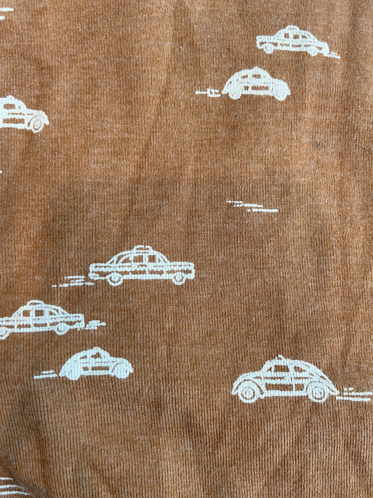 Soft Cotton Baby Rib Jersey Vintage Tan White Police Car Print "High Speed Chase"