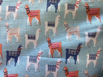 Blue Lama Print Cotton Poplin Quilting "Lama Drama"
