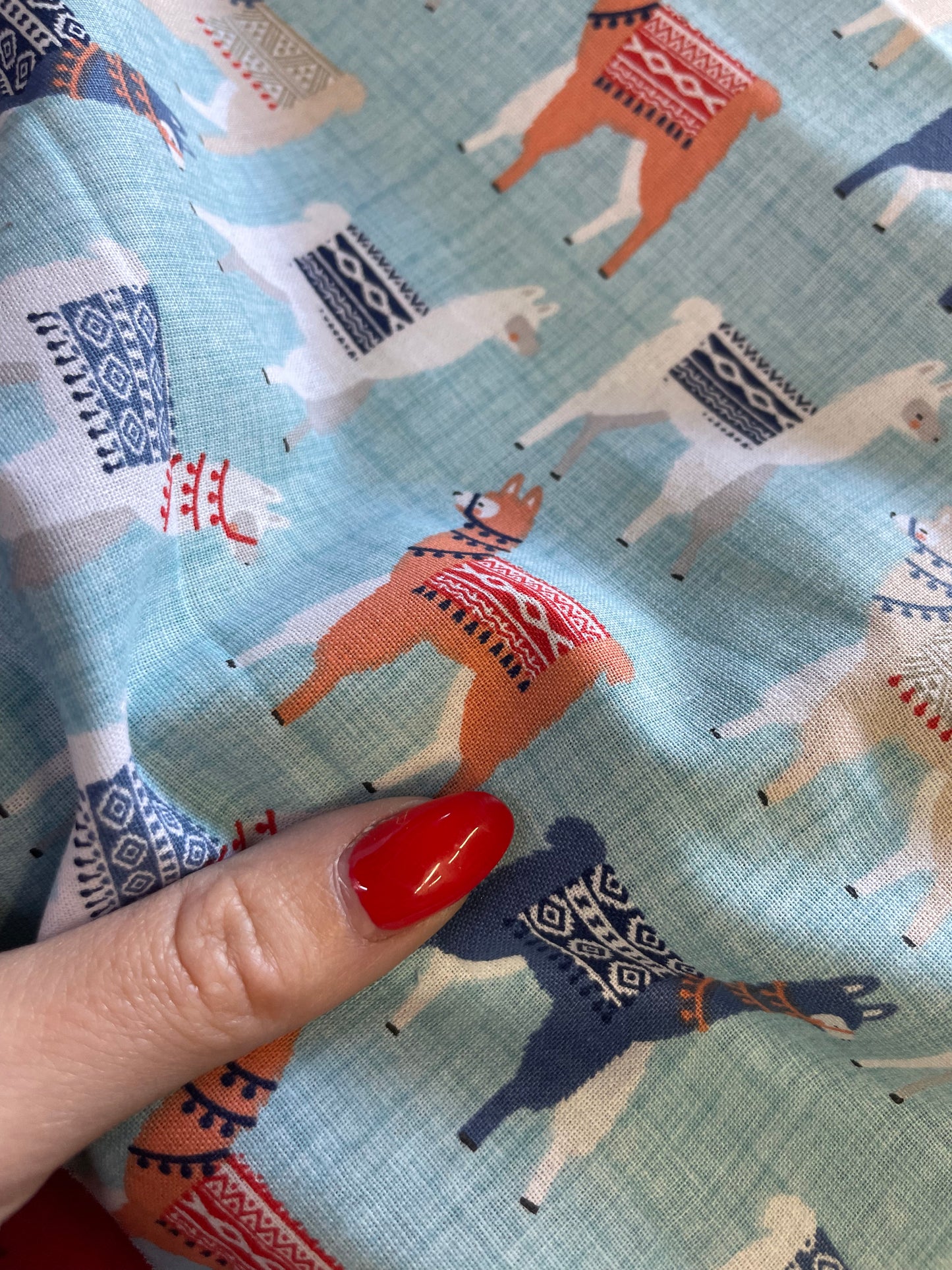 Blue Lama Print Cotton Poplin Quilting "Lama Drama"