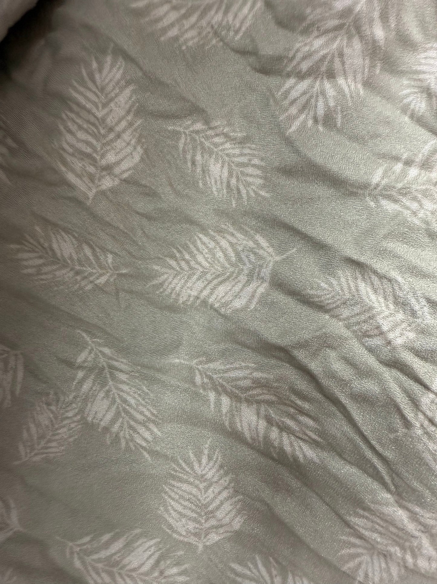 Light Gray Sage White Feather Print Rayon Crepe Woven "Feather Soft"