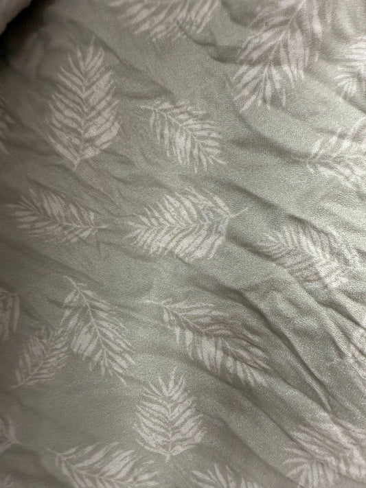 Light Gray Sage White Feather Print Rayon Crepe Woven "Feather Soft"