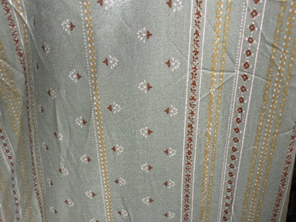 Sage Green Rust Brown White Yellow Stripe Rayon Crepe Woven "Sage Mountain"