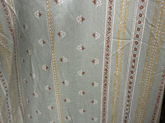 Sage Green Rust Brown White Yellow Stripe Rayon Crepe Woven "Sage Mountain"
