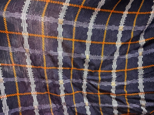 Yellow Orange White Blue Plaid Rope Motif Rayon Crepe "Roped Up"