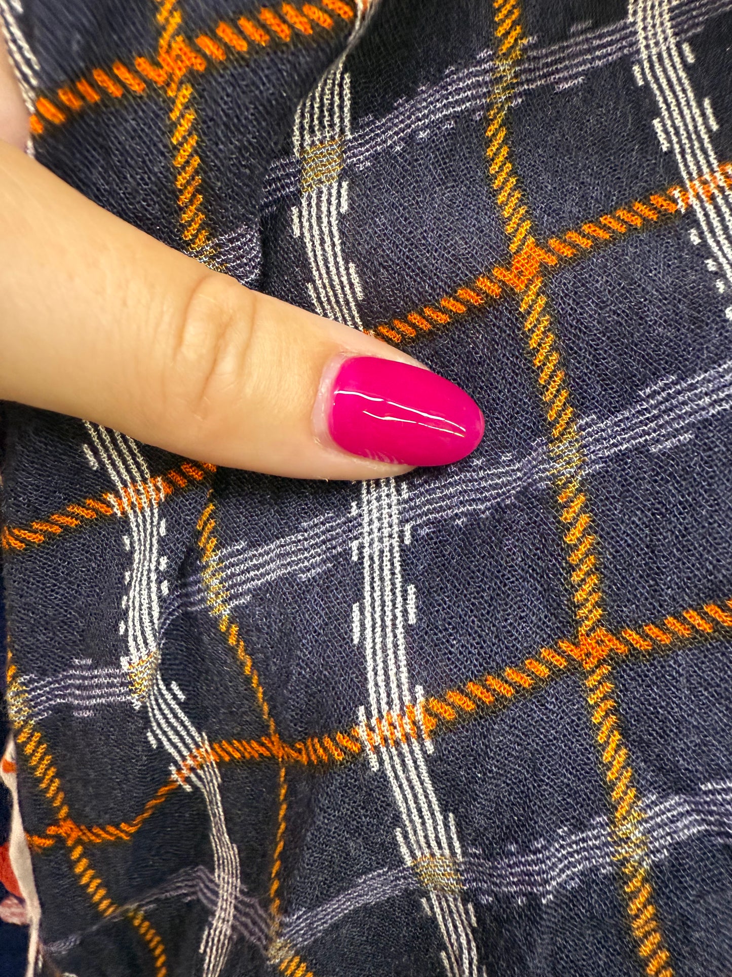 Yellow Orange White Blue Plaid Rope Motif Rayon Crepe "Roped Up"