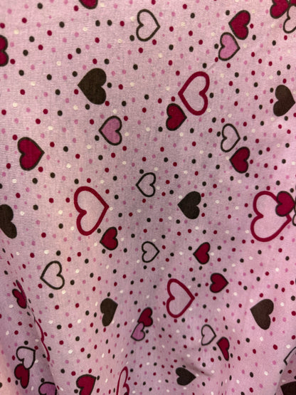 Pink Red Brown White Hearts Small Dots Vintage Cotton Jersey "Bubble up in Love"