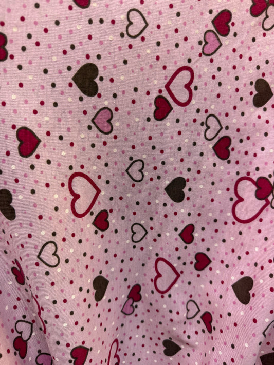 Pink Red Brown White Hearts Small Dots Vintage Cotton Jersey "Bubble up in Love"