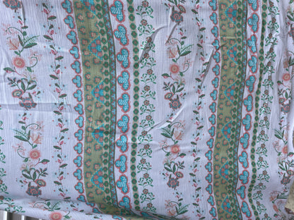 White Sage Pink Blue Paisley Stripe Soft Rayon Crepe "Folky Georgia"
