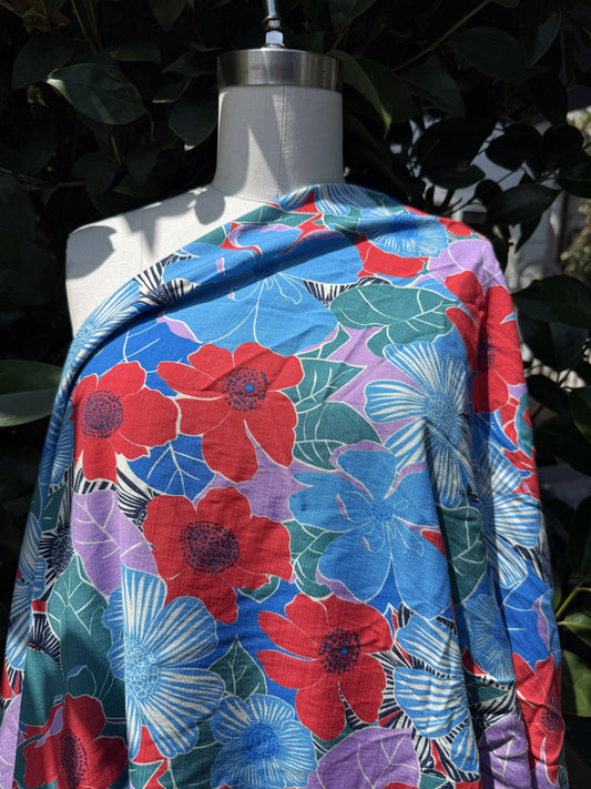 Red Blue Green White Cream Floral Rayon Fille Woven "Tia Maria's Mumu"