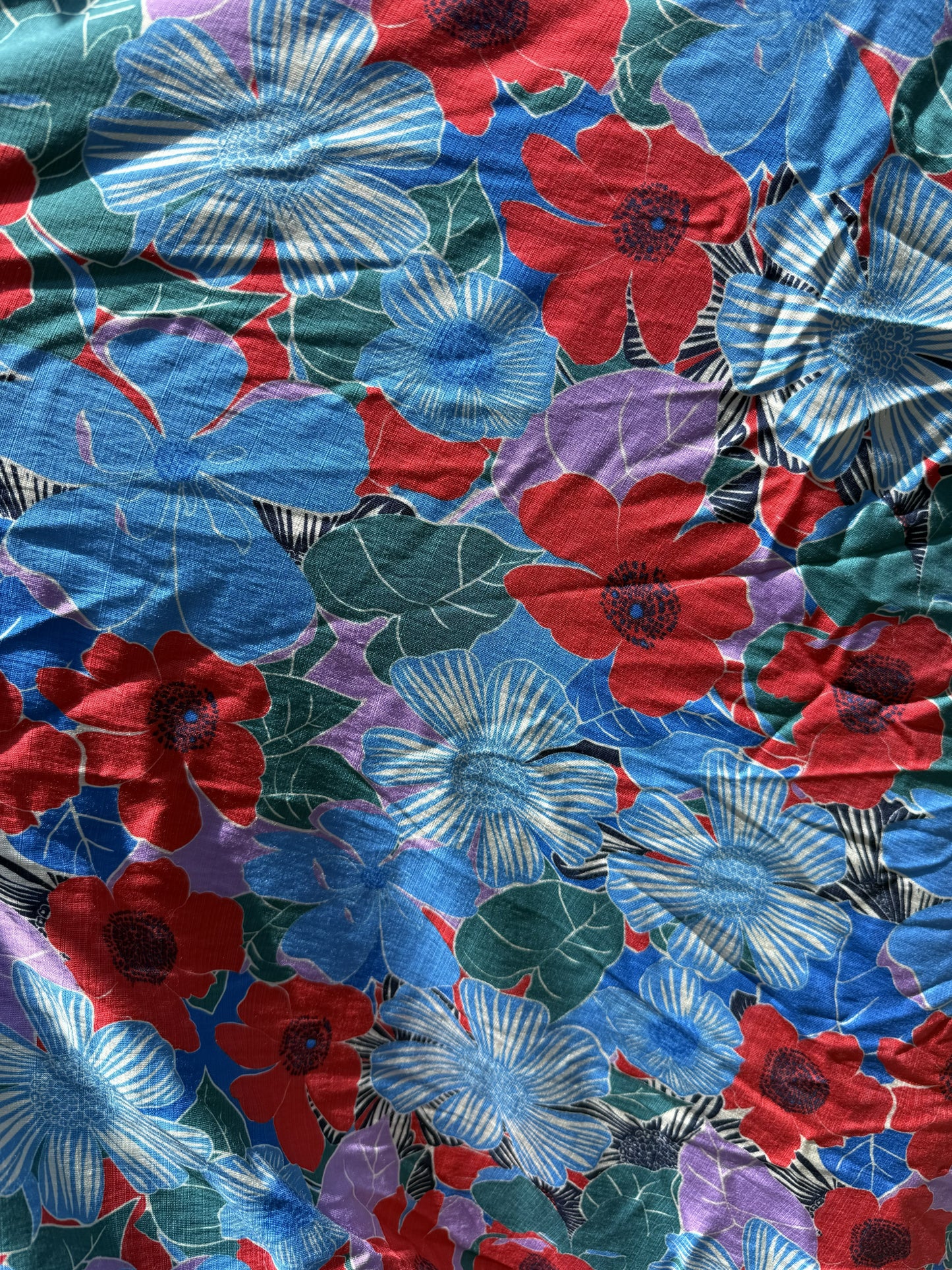 Red Blue Green White Cream Floral Rayon Fille Woven "Tia Maria's Mumu"