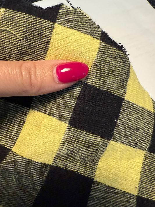 Yellow Black Gray Check Gingham Plaid Cotton Flannel "Sunshine Play"