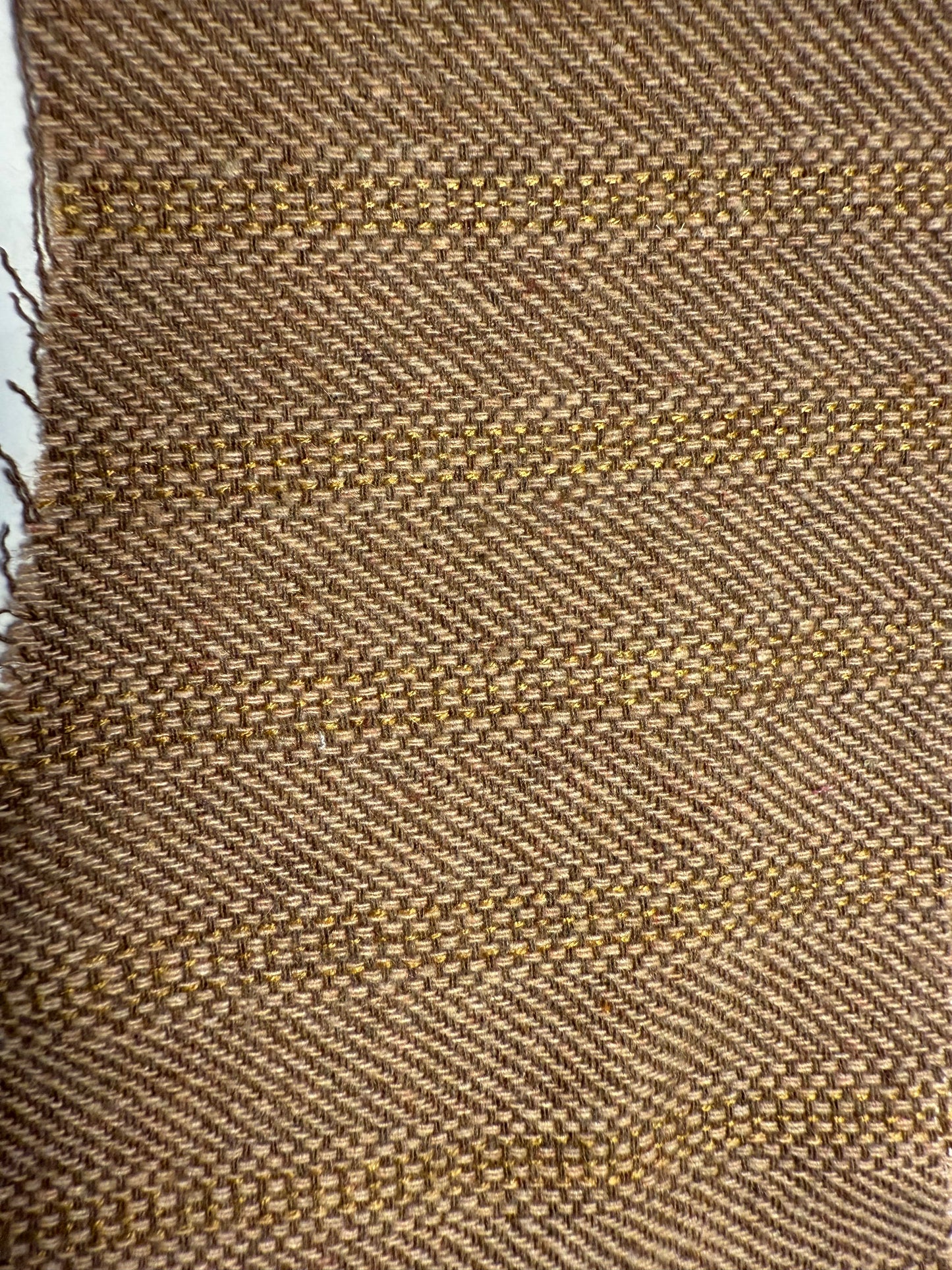 Tan Brown Woven Herringbone Stripe Wool Polyester Coating "Basket Weave"