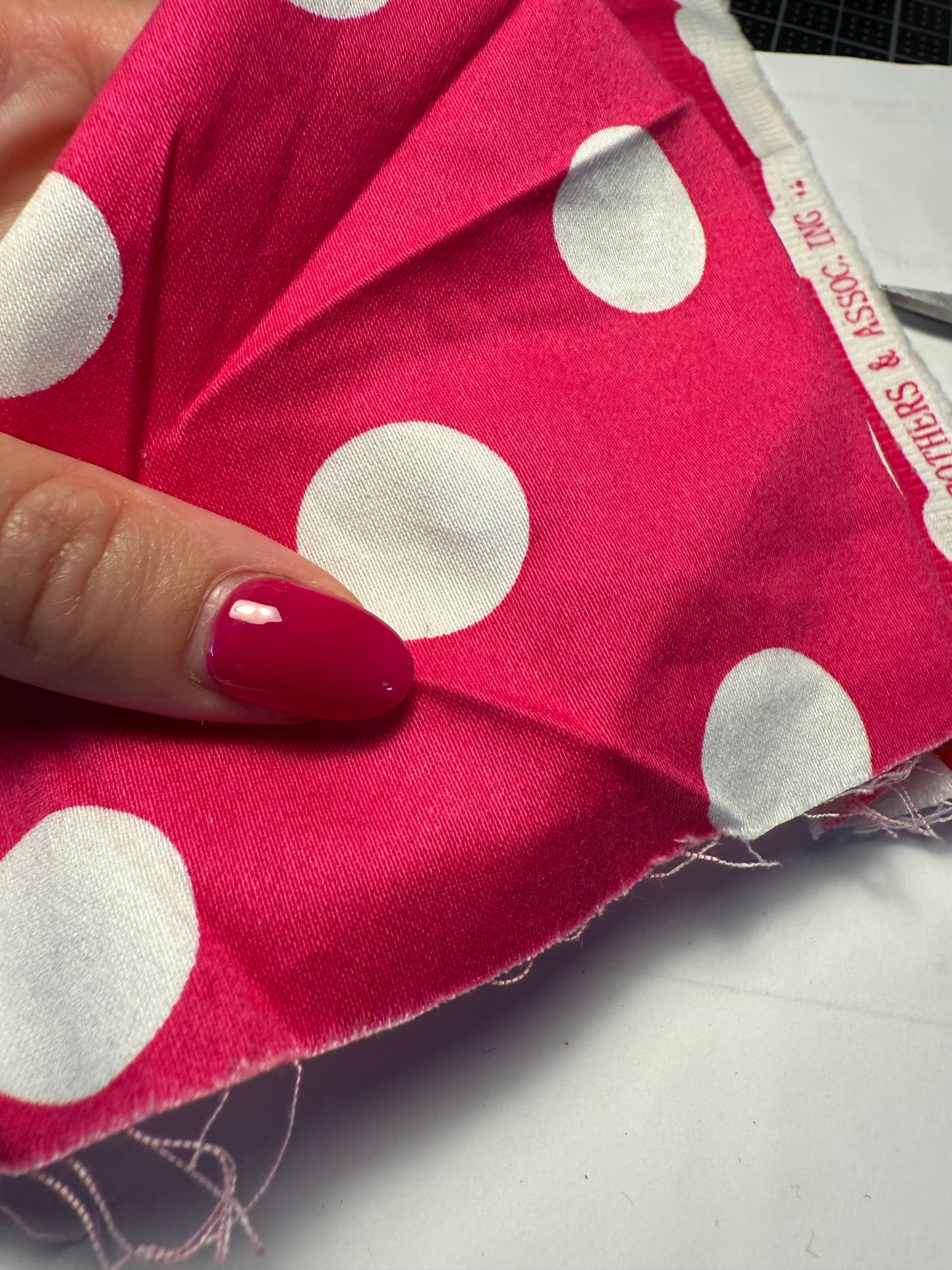 Pink White Polka Dot Cotton Sateen Woven "Miss Raspberry"