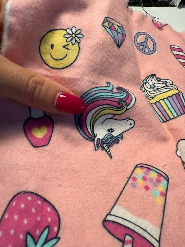 Pink Purple Yellow Red White Blue Star Unicorn Candy Boba Strawberry Nail Polish Rainbow Lipstick Donut Smiley Face Floral Diamond Peace Sign Cotton Flannel "Girly Pop"
