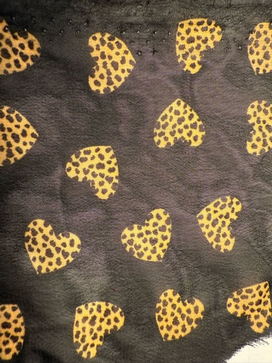Black Yellow Heart Leopard Print Lightweight Polyester Chiffon Sheer "Leo in Love"