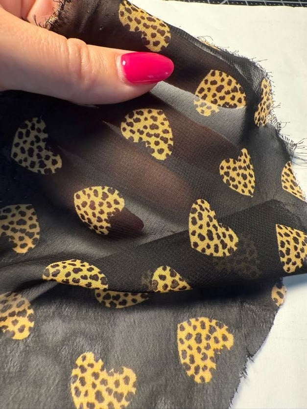 Black Yellow Heart Leopard Print Lightweight Polyester Chiffon Sheer "Leo in Love"