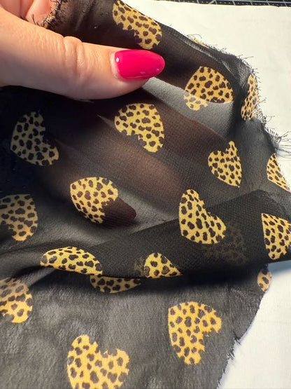 Black Yellow Heart Leopard Print Lightweight Polyester Chiffon Sheer "Leo in Love"