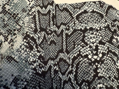 Black White Gray Abstract Snake Animal Print Polyester Crepe "Snakeskin Impressions"