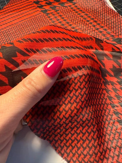 Black Red Mixed Sized Houndstooth Print Sheet Polyester Chiffon "Set List"