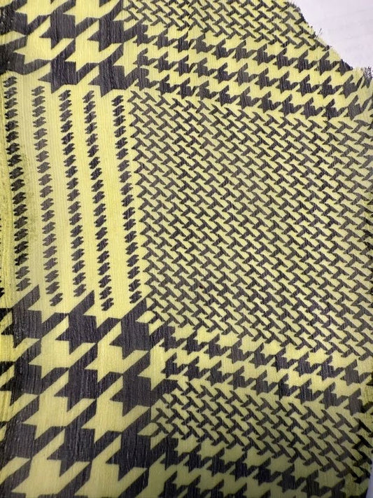 Black Neon Yellow Mixed Sized Houndstooth Print Sheer Polyester Chiffon "Neon Stars"