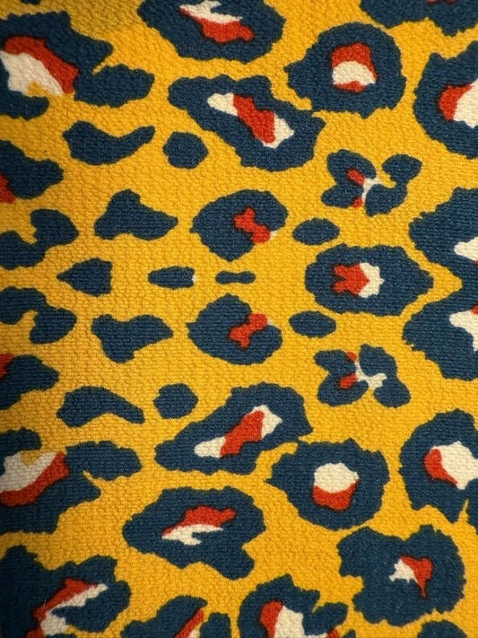 Yellow Navy Red Cream Leopard Print Polyester Crepe "Wild Cat"