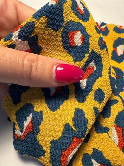 Yellow Navy Red Cream Leopard Print Polyester Crepe "Wild Cat"