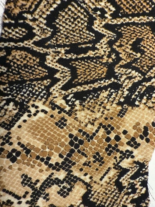 Black Brown Tan Cream Snakeskin print Polyester Wool dobby Crepe "Mojave Rattle"